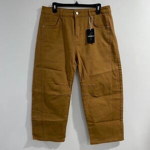 Flamingals Womens Tan Canvas Utility Style Cropped Pants 98 Cotton 2 Spandex XL